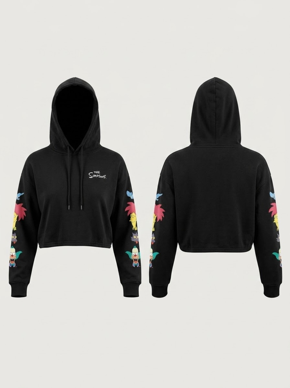 The Simpsons Official Graphic Cropped Hoodie Character Sleeve Print Pullover